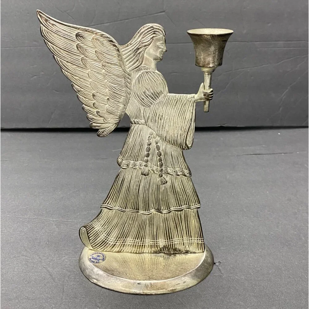 Christmas International Silver Co Angel Candle Holder Silver-Plated Vintage 1998